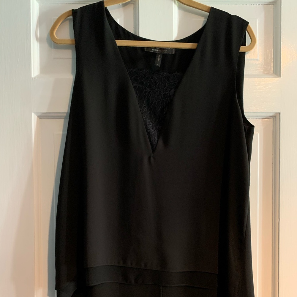 BCBG Mishelle Georgette Top with Lace Insert M